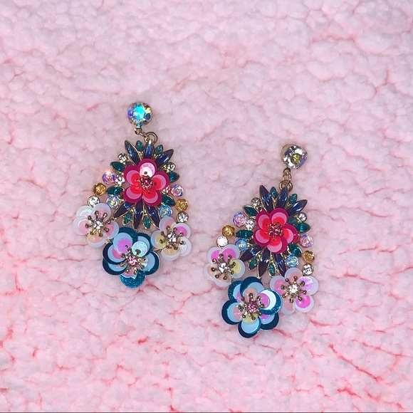 Dangly Floral Earrings : Blue and Pink! - Picture 2 of 2